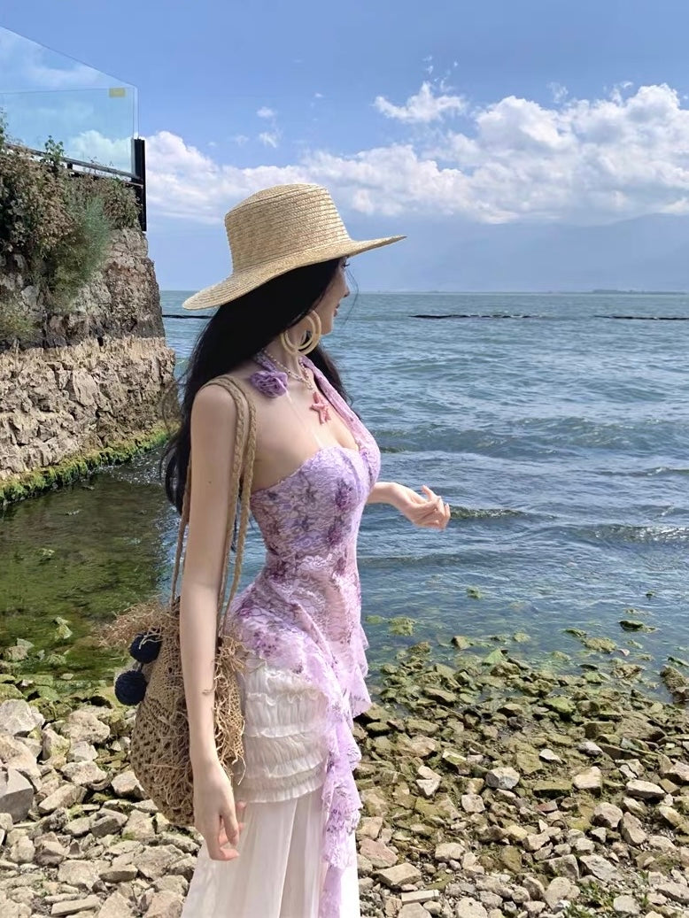 Liliane Lavender Floral Lace Top & Maxi Dress Resort Set