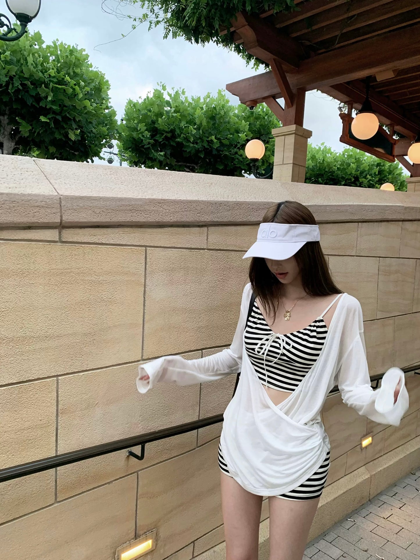 Off-Duty Stripe Tankini Set with Coverup