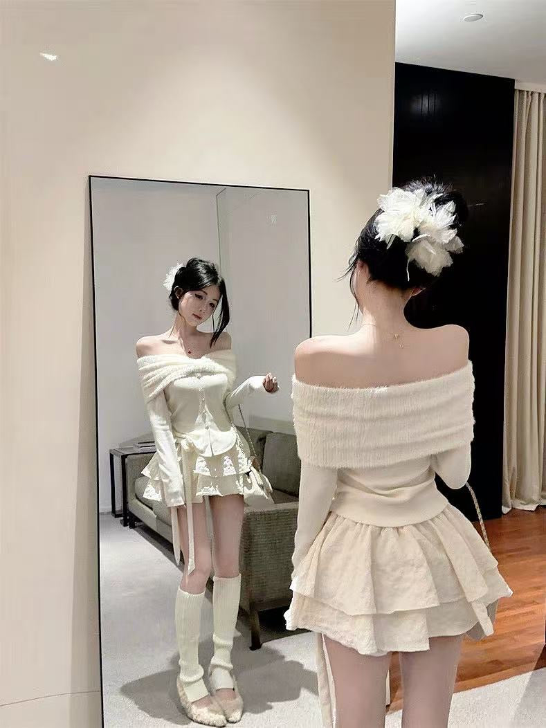 Ivory Off-Shoulder Top and Skirt Set