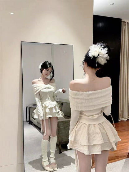Ivory Off-Shoulder Top and Skirt Set