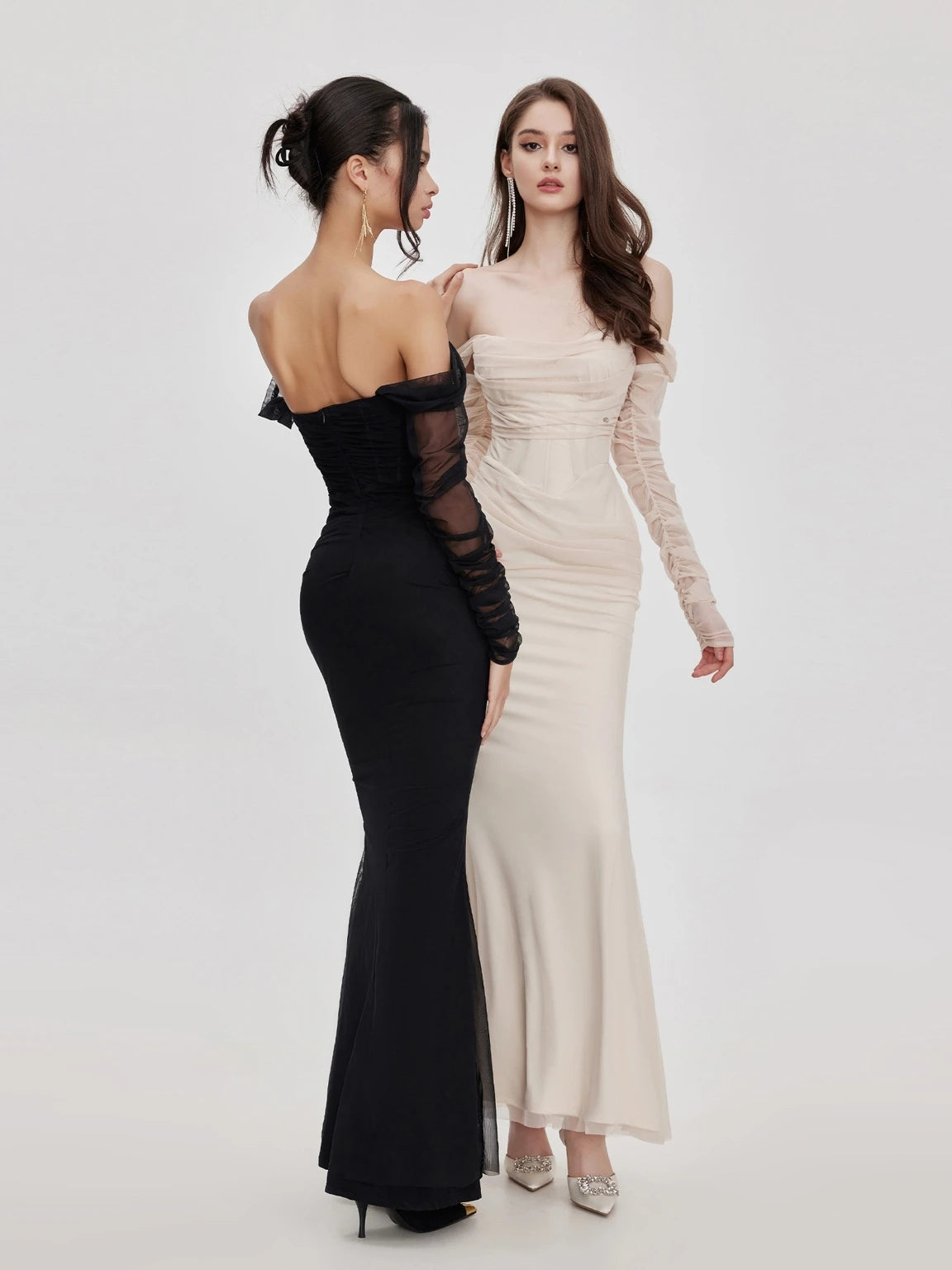 Ariel Mesh Off-Shoulder Mermaid Maxi Dress