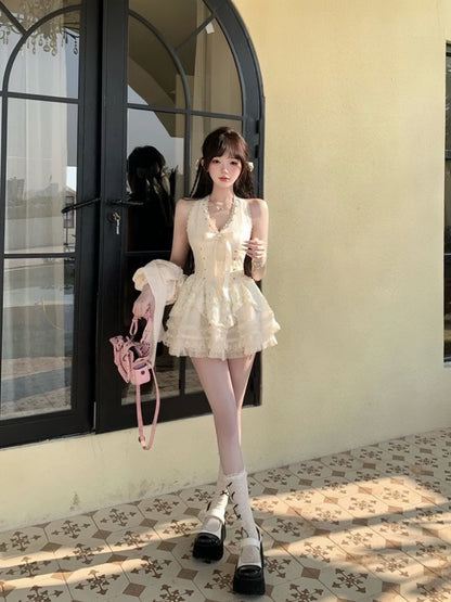 Moonlit Rosette Lace Mini Dress