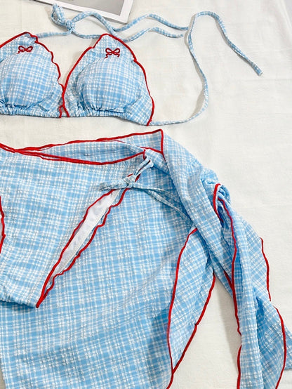 Lilia Plaid Three-Piece Bikini Set