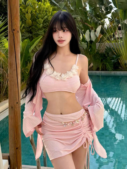 Blush Blossom Four-Piece Bikini Set & Waist Chain