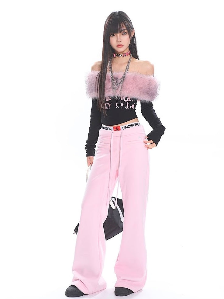 Pink Revolution Off-Shoulder Top With Detachable Faux Fur