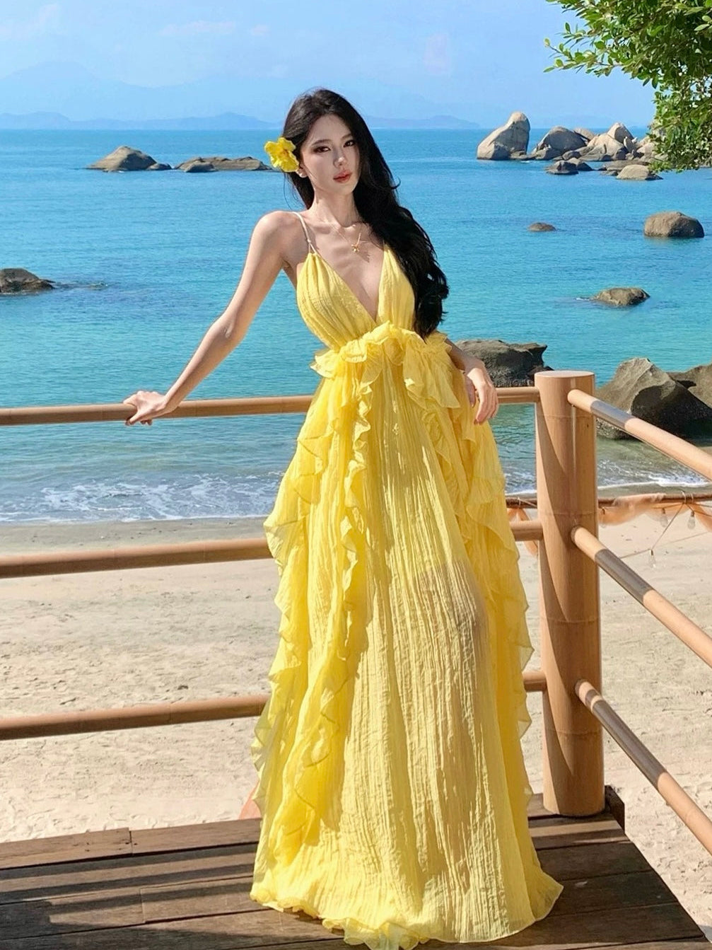 Limoncello Dream Ruffle Maxi Dress