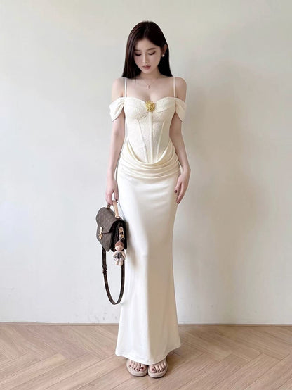 Ivory Rosette Corset Maxi Dress