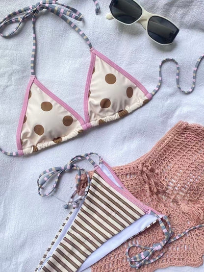 Pink Cabana Polka Dot Three-Piece Bikini Set