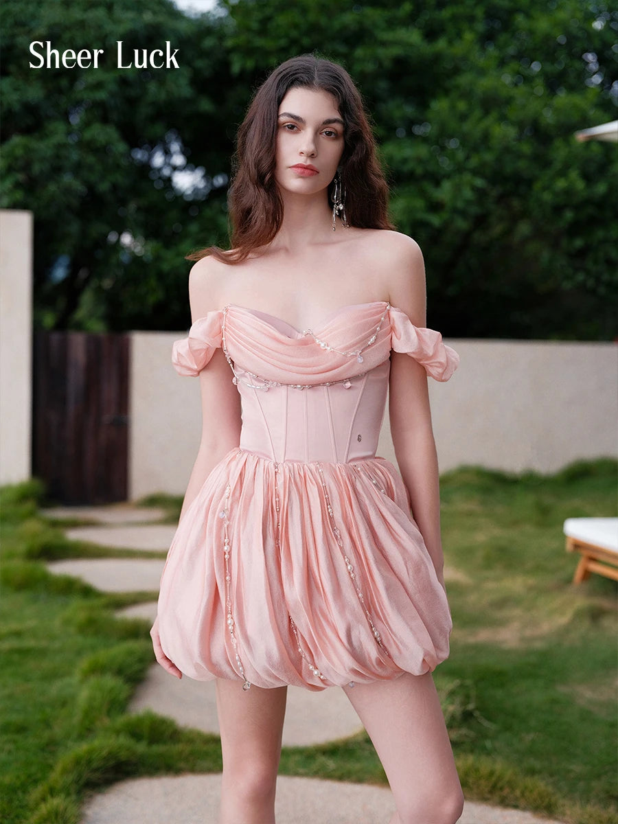 Tahlia Handmade Beaded Strapless Corset Puff Mini Dress