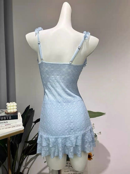 Lilibelle Blue Lace Ruffle Swimsuit Set