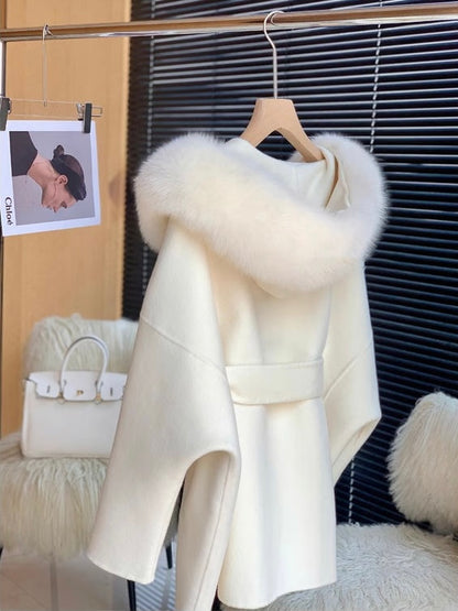 Snowy Fairytale Wrap Coat With Detachable Faux Fur