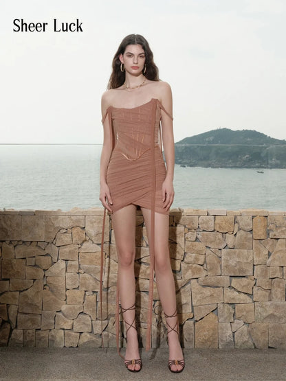 Nyree Mesh Ribbon Asymmetrical Dress