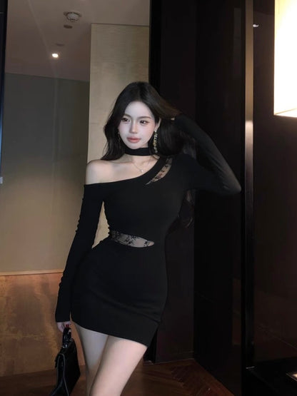 Black Lace Cut-Out Mini Dress