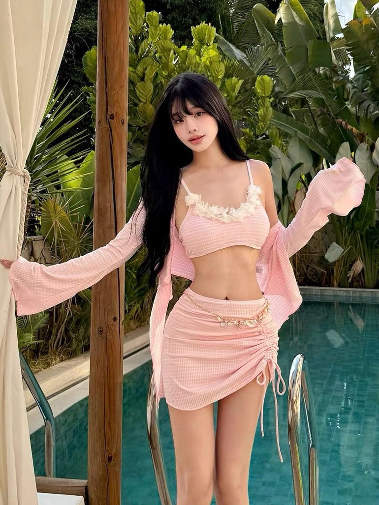 Blush Blossom Four-Piece Bikini Set & Waist Chain