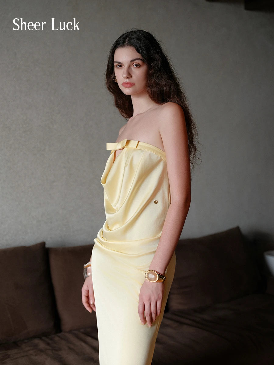 Aurelia Satin Strapless Cowl Neck Backless Maxi Dress