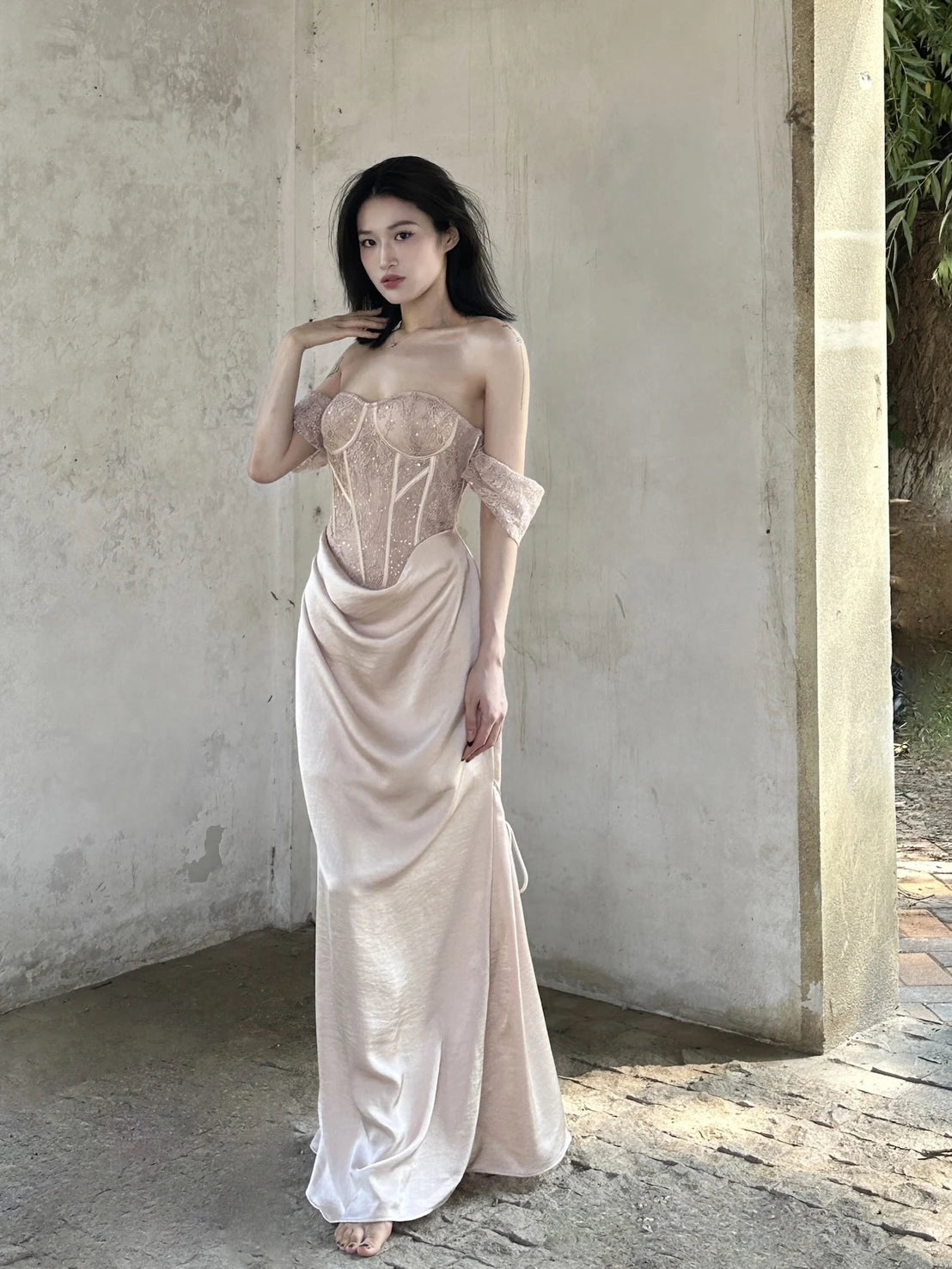 Crow Crew Satin Ruched Corset Maxi Dress - PREORDER