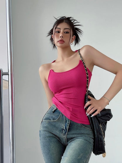 Invisible Strap Padded Tank Top - Hot Pink