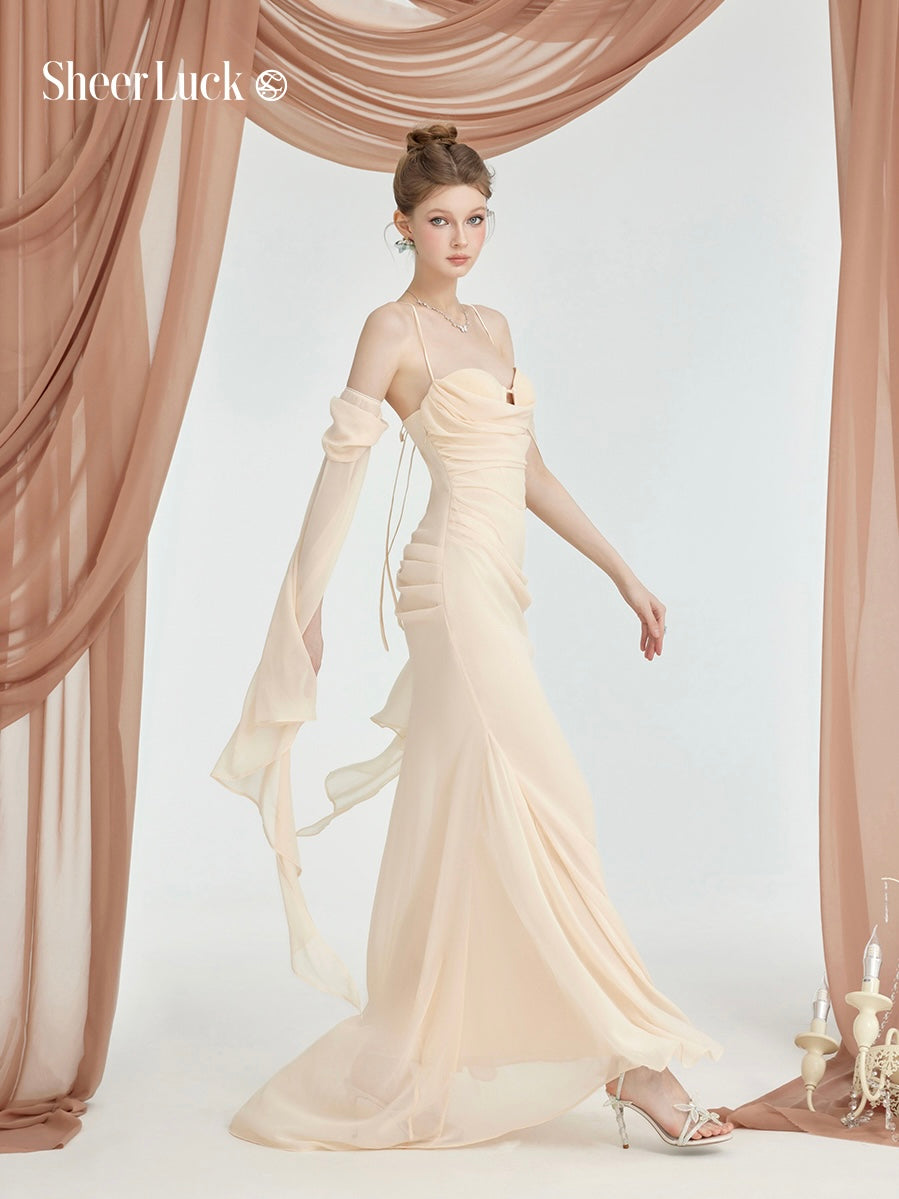 Jasmine Chiffon Backless Corset Spaghetti Strap Maxi Dress