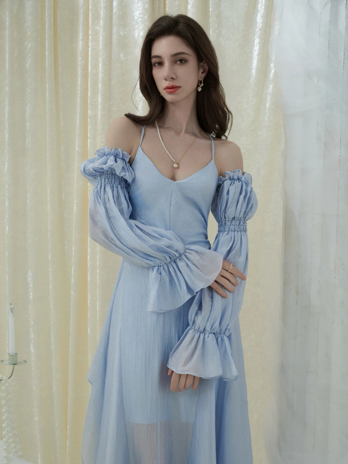 Crow Crew Backless Spaghetti Strap Dress with Detachable Puff Sleeves - PREORDER