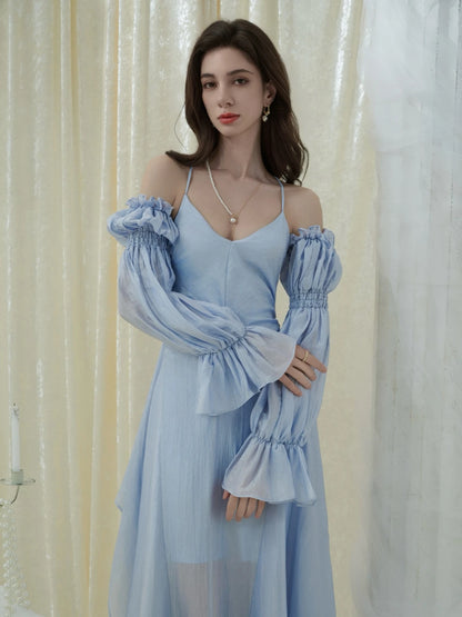 Crow Crew Backless Spaghetti Strap Dress with Detachable Puff Sleeves - PREORDER