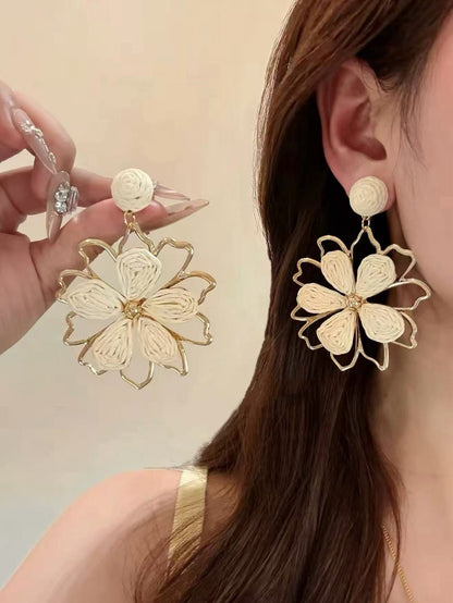 Ivory Bloom Gold-Frame Floral Drop Earrings