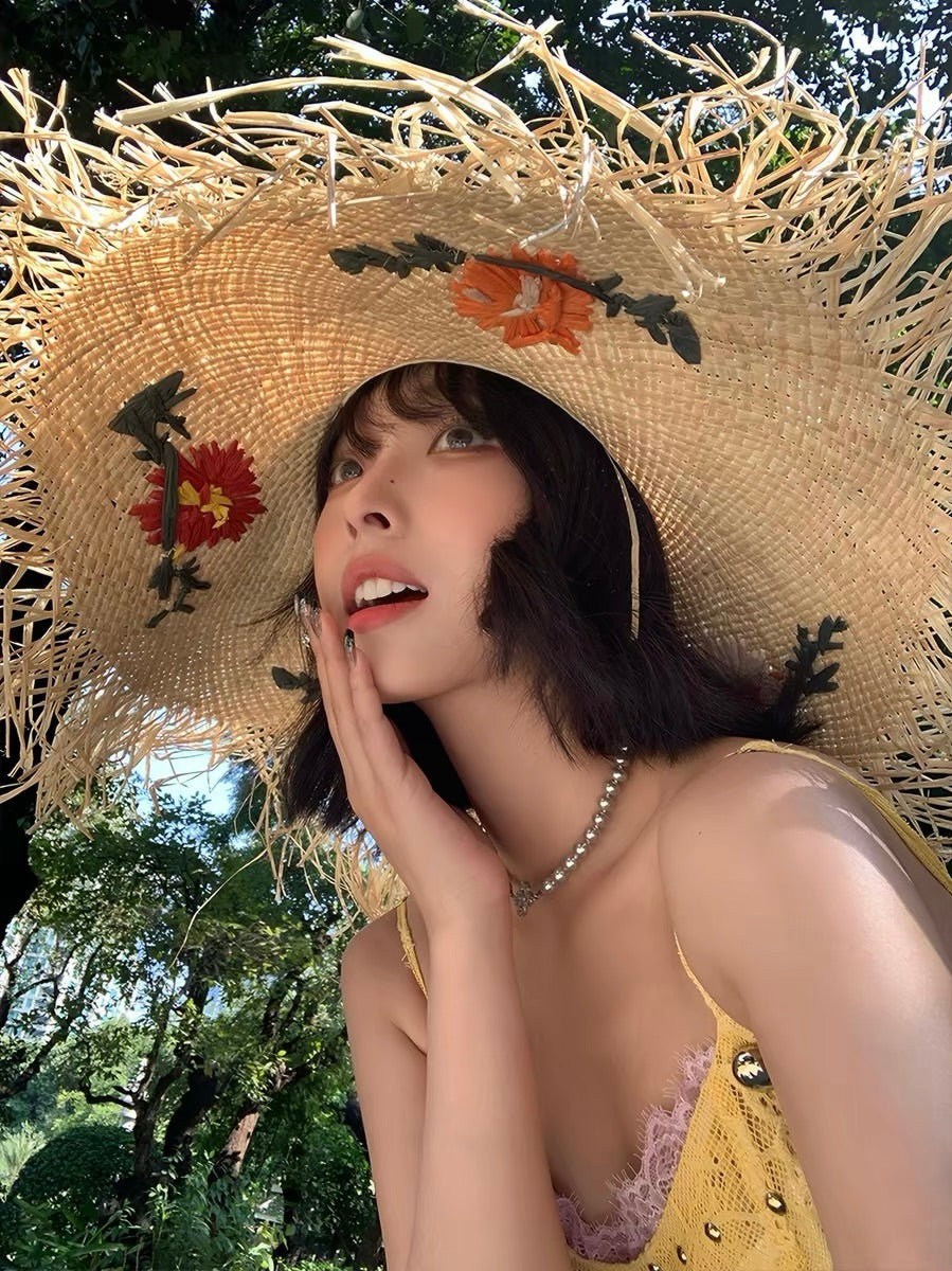 Daisy Meadow Embroidered Straw Hat