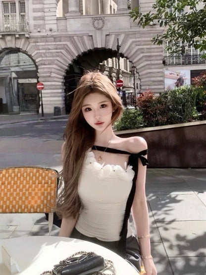 White Ribbon Off Shoulder Padded Top