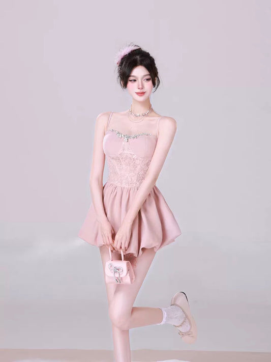 Pink Diamanté Floral Mini Dress