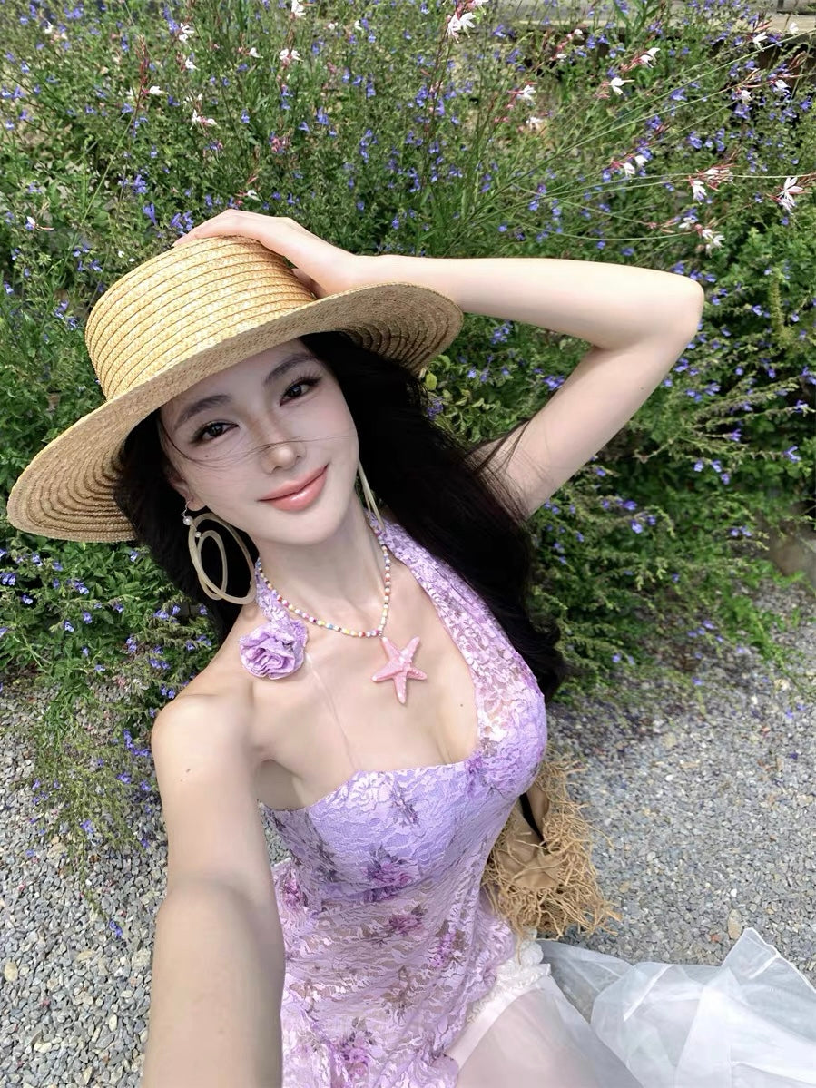 Liliane Lavender Floral Lace Top & Maxi Dress Resort Set
