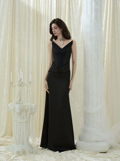 Crow Crew V-Neck Bustier Slit Maxi Dress with Mesh Floral Applique - PREORDER