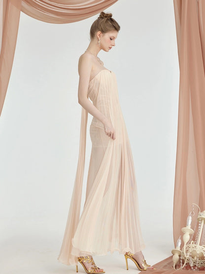 Thea Mesh Strapless Backless Maxi Dress