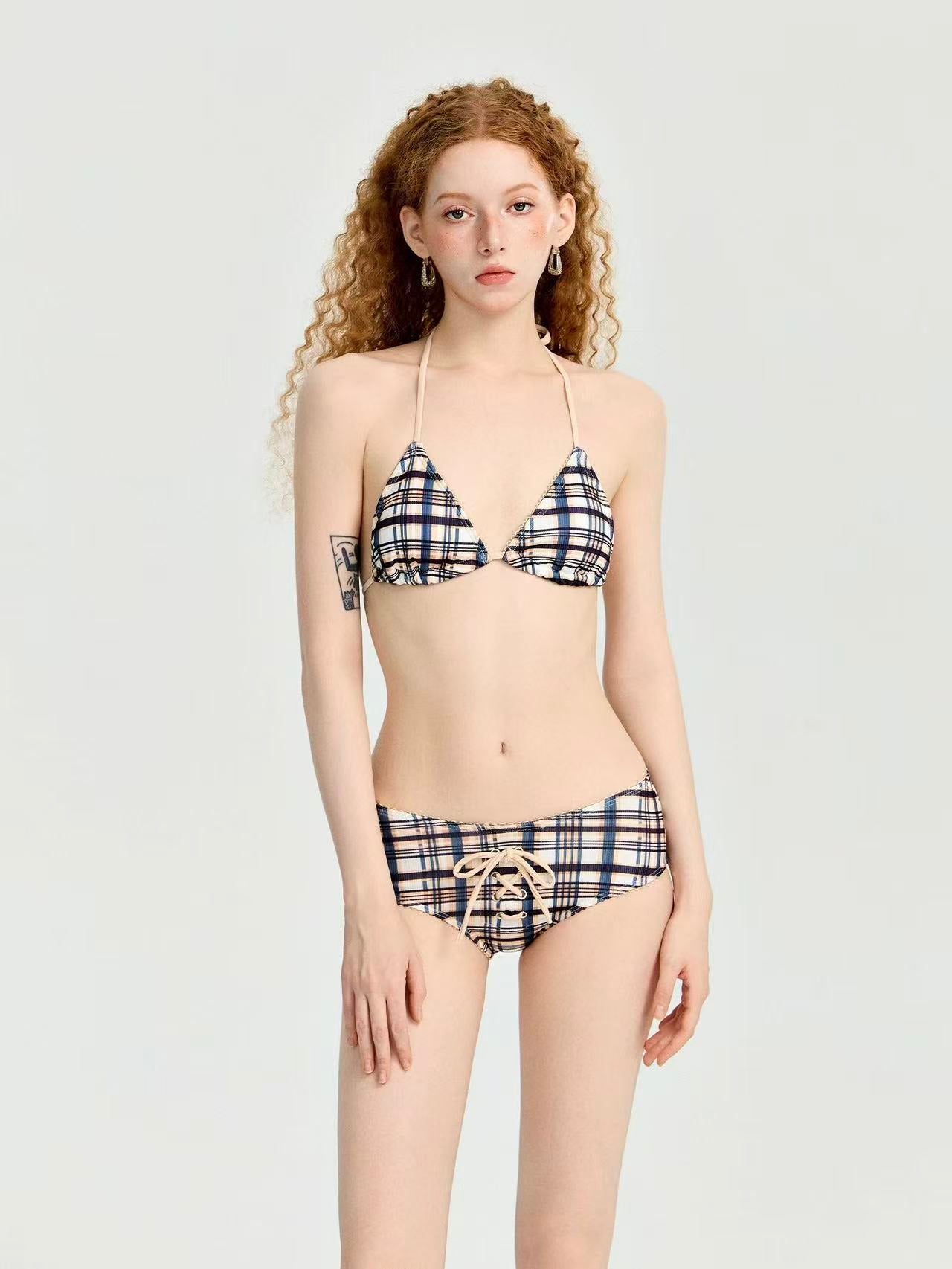 Retro Check Boyshorts 3-Piece Bikini Set