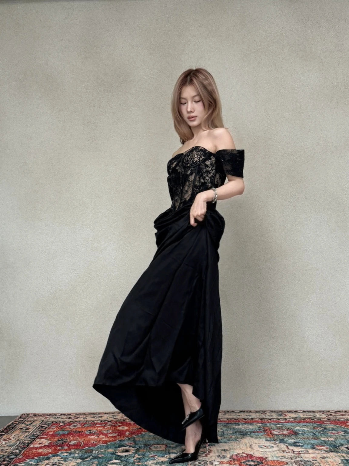 Crow Crew Satin Ruched Corset Maxi Dress - PREORDER