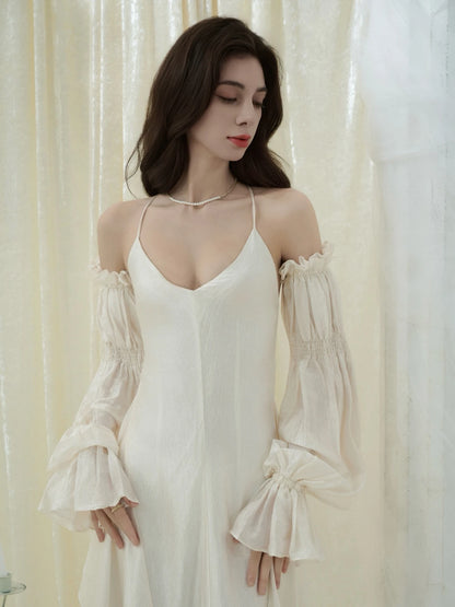 Crow Crew Backless Spaghetti Strap Dress with Detachable Puff Sleeves - PREORDER