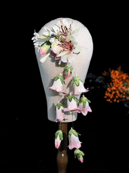 Ethereal Pink Bellflower Cascading Hair Clip