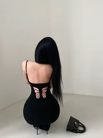 Butterfly Cut Out Maxi Knit Dress - Black