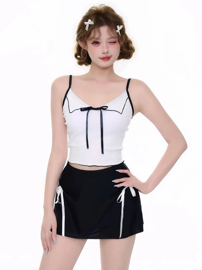 Black and White Bow Tankini Swimsuit