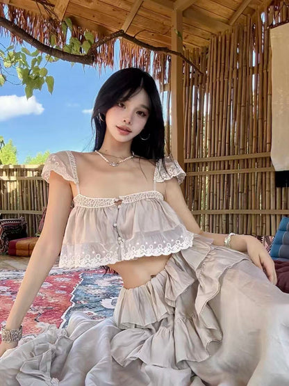 Layered Ruffle Maxi Skirt Set