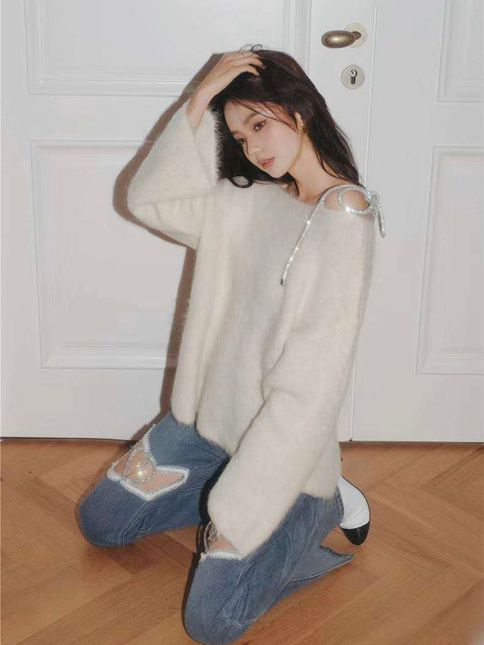 Diamanté Bow Knot Sweater
