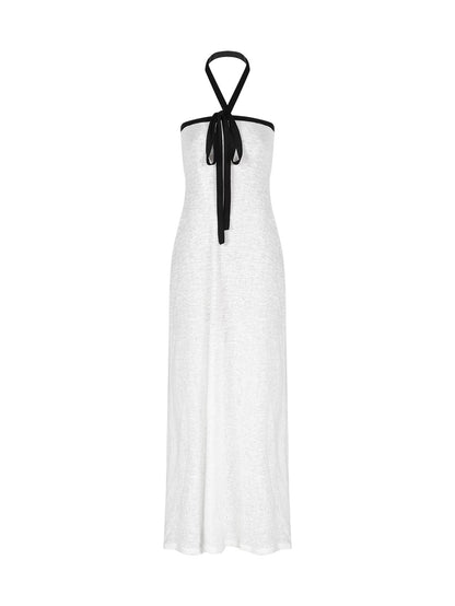Elegance Bow Halter Maxi Dress