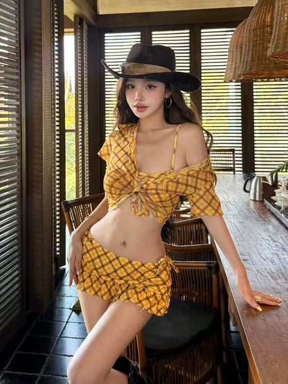 Cowgirl Plaid Four-Piece Bikini Set