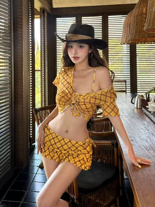 Cowgirl Plaid Four-Piece Bikini Set
