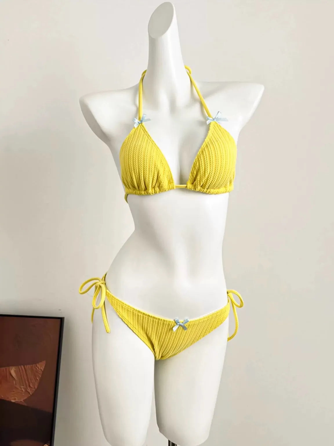Starlight - Yellow 3 Piece Textured Bikini Set with Cover Up Top