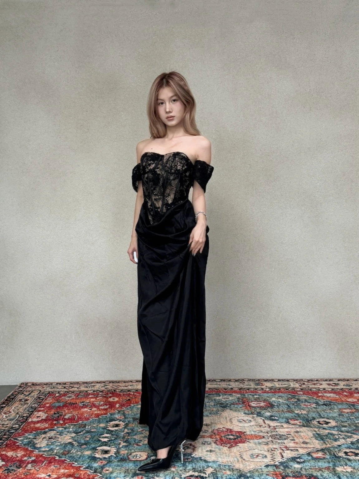 Crow Crew Satin Ruched Corset Maxi Dress - PREORDER