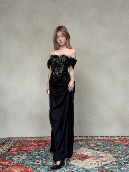 Crow Crew Satin Ruched Corset Maxi Dress - PREORDER