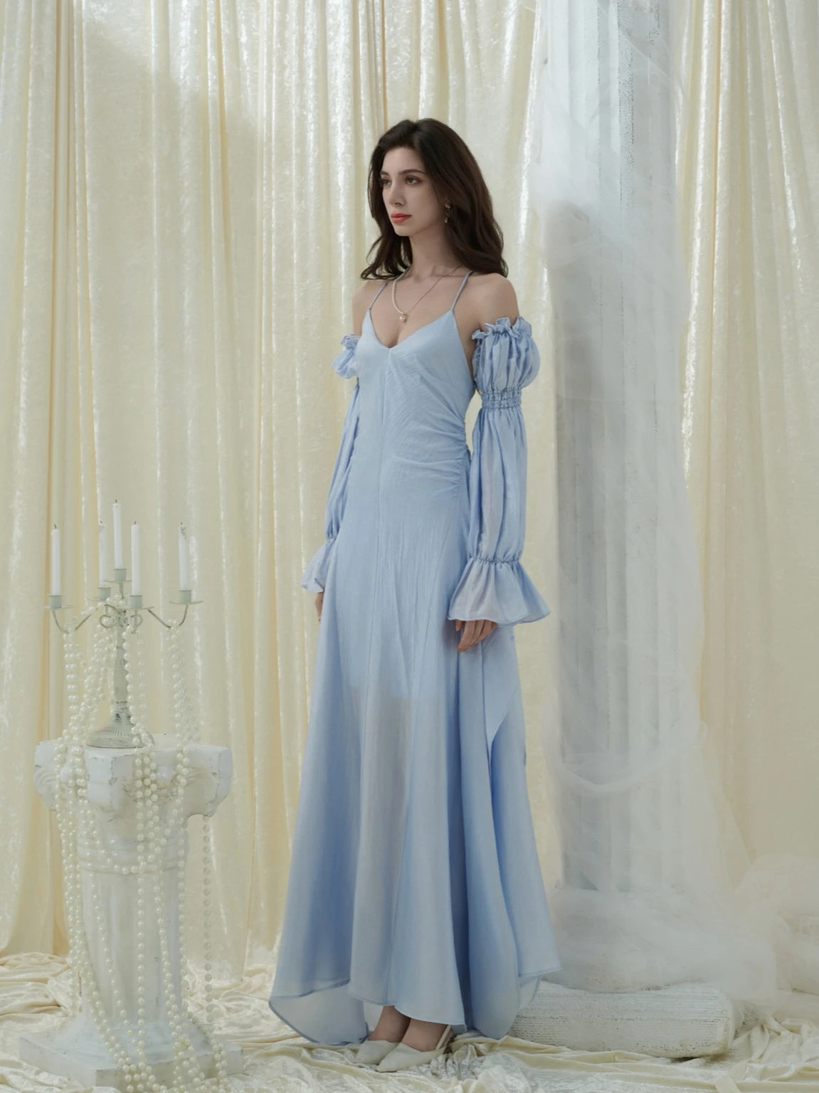 Crow Crew Backless Spaghetti Strap Dress with Detachable Puff Sleeves - PREORDER