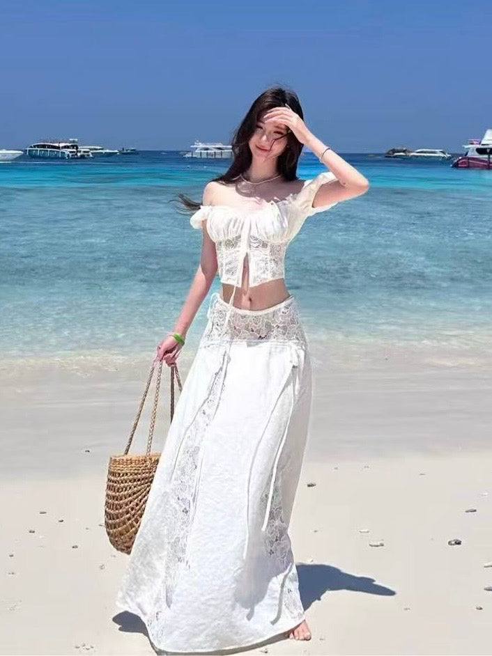 White Haven Lace Crop Top & Maxi Skirt Set