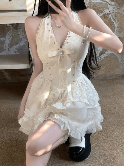 Moonlit Rosette Lace Mini Dress