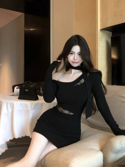 Black Lace Cut-Out Mini Dress