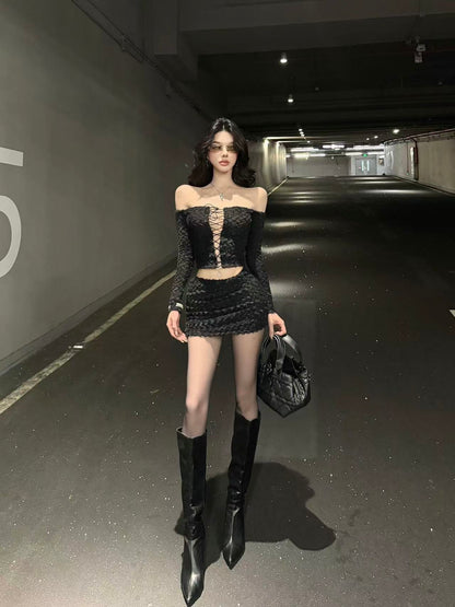 Midnight Fuzzy Lace-Up Set